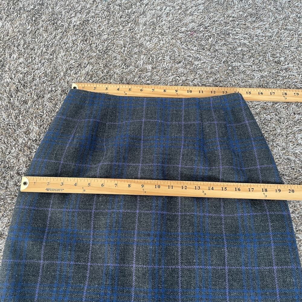 Vintage Midi Skirt Size 8 Grey Blue Plaid Tartan Wool Asymmetrical Academia 90s - Picture 12 of 14